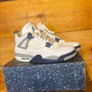 Nike Air Jordan 4 Retro Sneakers - Cream and Blue